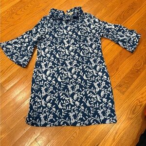 Tyler Boe Women’s Blue Lgt Blue Floral Print Dress Pockets Bell Sleeves XL $175